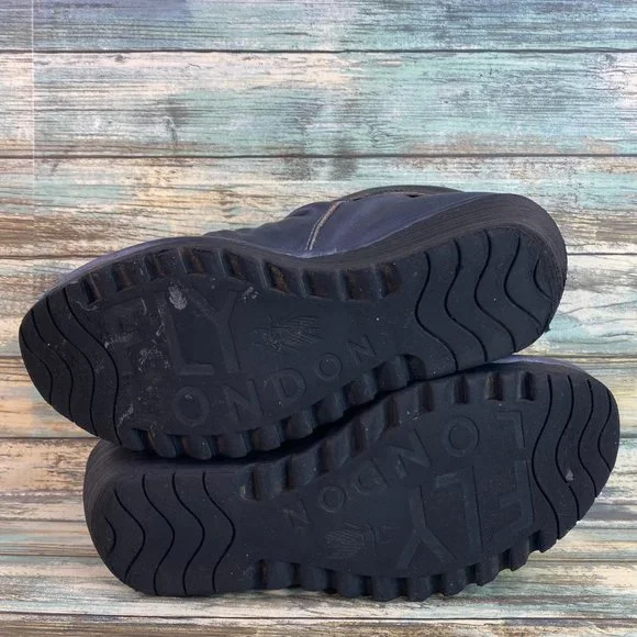 Fly London Yoxi Womens Ankle Bootie Size 8.5-9 Blue Leather Wedge Heel Zip Up - Picture 7 of 12